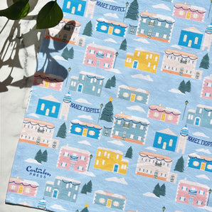 19x28 Greek Christmas Village Tea Towel