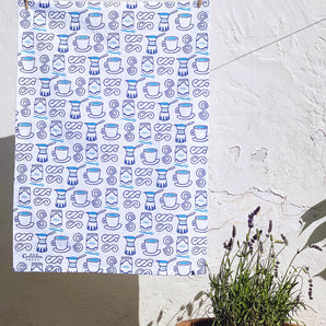 19x28 Greek Cafe Pattern Tea Towel