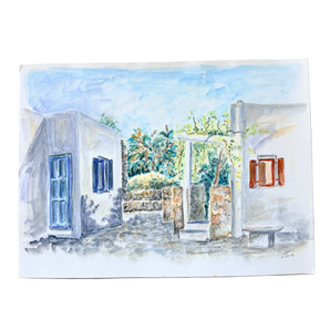 Original Vintage "Rochari Hotel" Painting, Mykonos 1996
