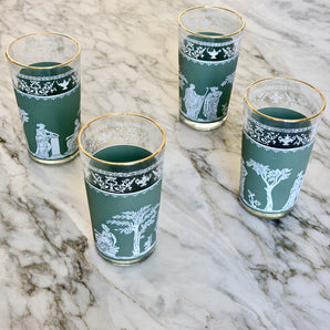 Vintage Jeannette Hellenic Green Glass Tumblers - Set of 4