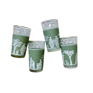 Vintage Jeannette Hellenic Green Glass Tumblers - Set of 4