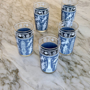Vintage Jeannette Hellenic Blue Glass Tumblers - Set of 5