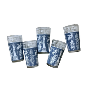 Vintage Jeannette Hellenic Blue Glass Tumblers - Set of 5