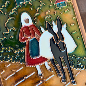 Vintage Aethra Greek Copper & Enamel Wall Plaque